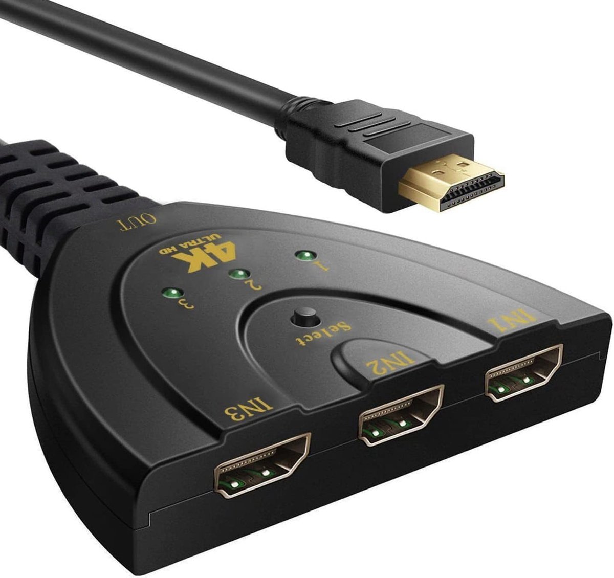 4K HDMI-schakelaar, 3 ingangen, 1 uitgang met hoge snelheidskabel, compatibel met tv, Fire Stick, Xbox, PS5, PS4, Blu-Ray, DVD, PC, Roku