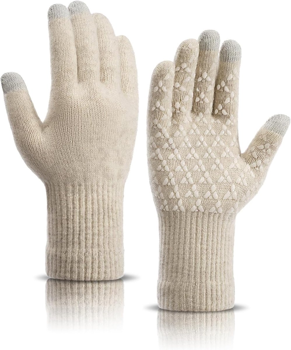 Handschoenen voor dames en heren, touchscreen, antislip, wol, thermische winterhandschoenen, warme handschoenen met volledige vingers voor werk, wandelen, hardlopen, fietsen, paardrijden