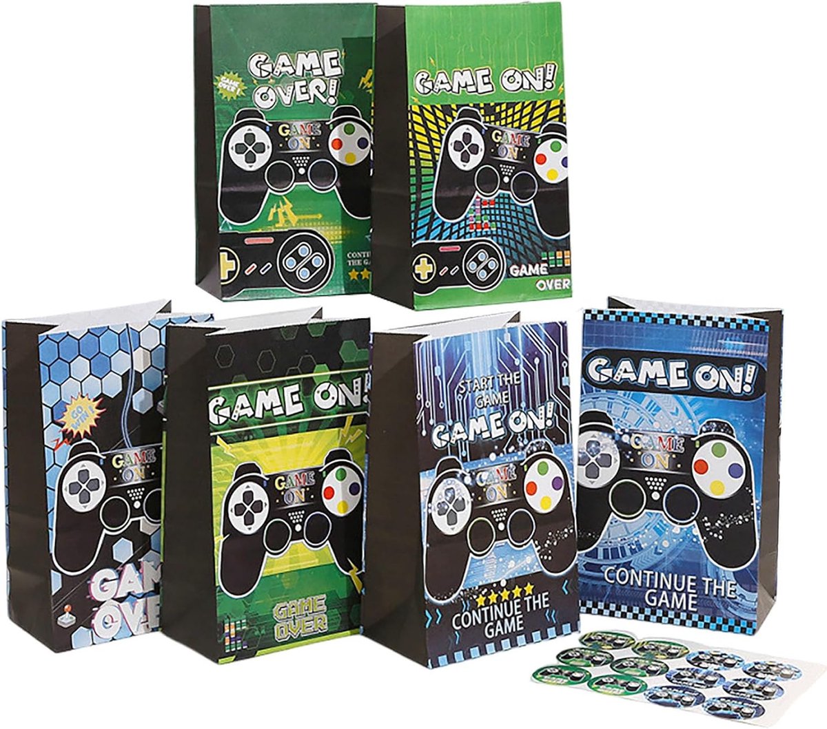 12 stuks videogame feestzakjes, spel cadeautasje met handvatten voor kinderfeestjes, gaming cadeautasjes, snoepzakjes, spel themafeest decoraties video game party papieren zakken