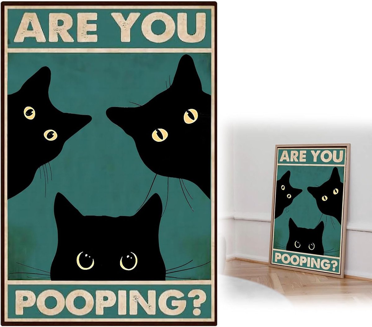 "Are you pooping?" Zwarte kat bord, 30 x 20 cm grappige badkamer wanddecoratie kat poster & kunstprints foto poster voor badkamer kattendecoratie toilet bad zimm decoratie