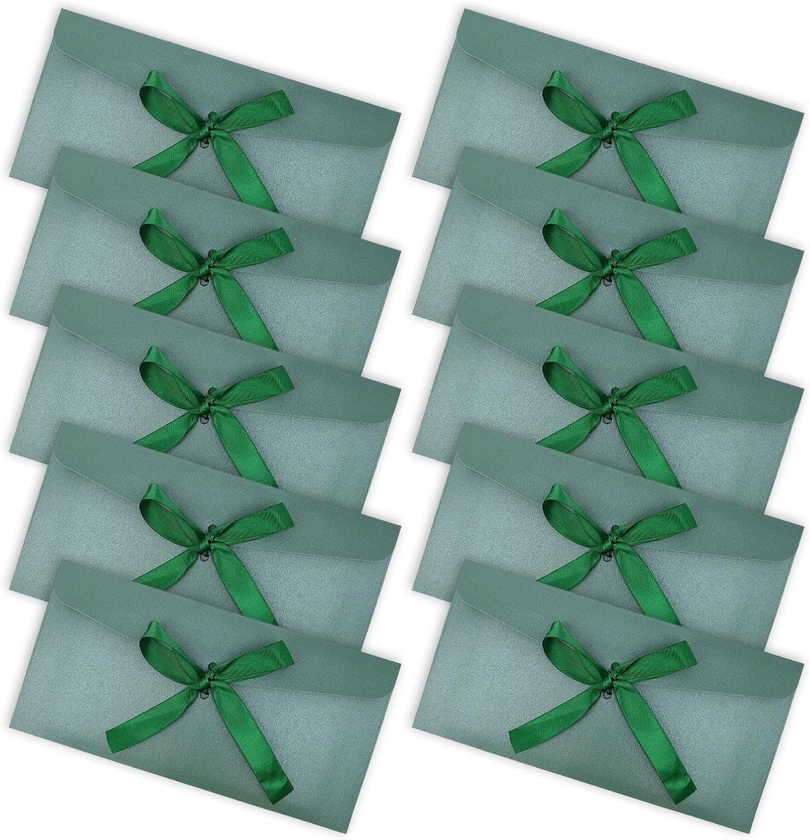10 stuks donkergroene enveloppen, 22 * 11 cm geldportemonnees voor contante geschenken, envelop met vintage lint, bruiloften, Thanksgiving en Kerstmis (10 stuks)