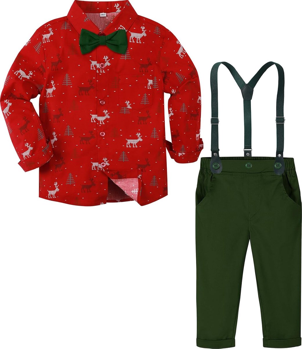 Mintgreen Baby Boy Outfits 4 stks Set Kids Kerst Gentleman Pak Bretels Shirt 1-6 Jaar