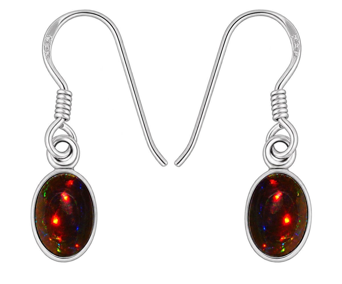 Oorbellen met zwarte Ethiopische opaal – ovaal, zwart, 925 sterling zilver