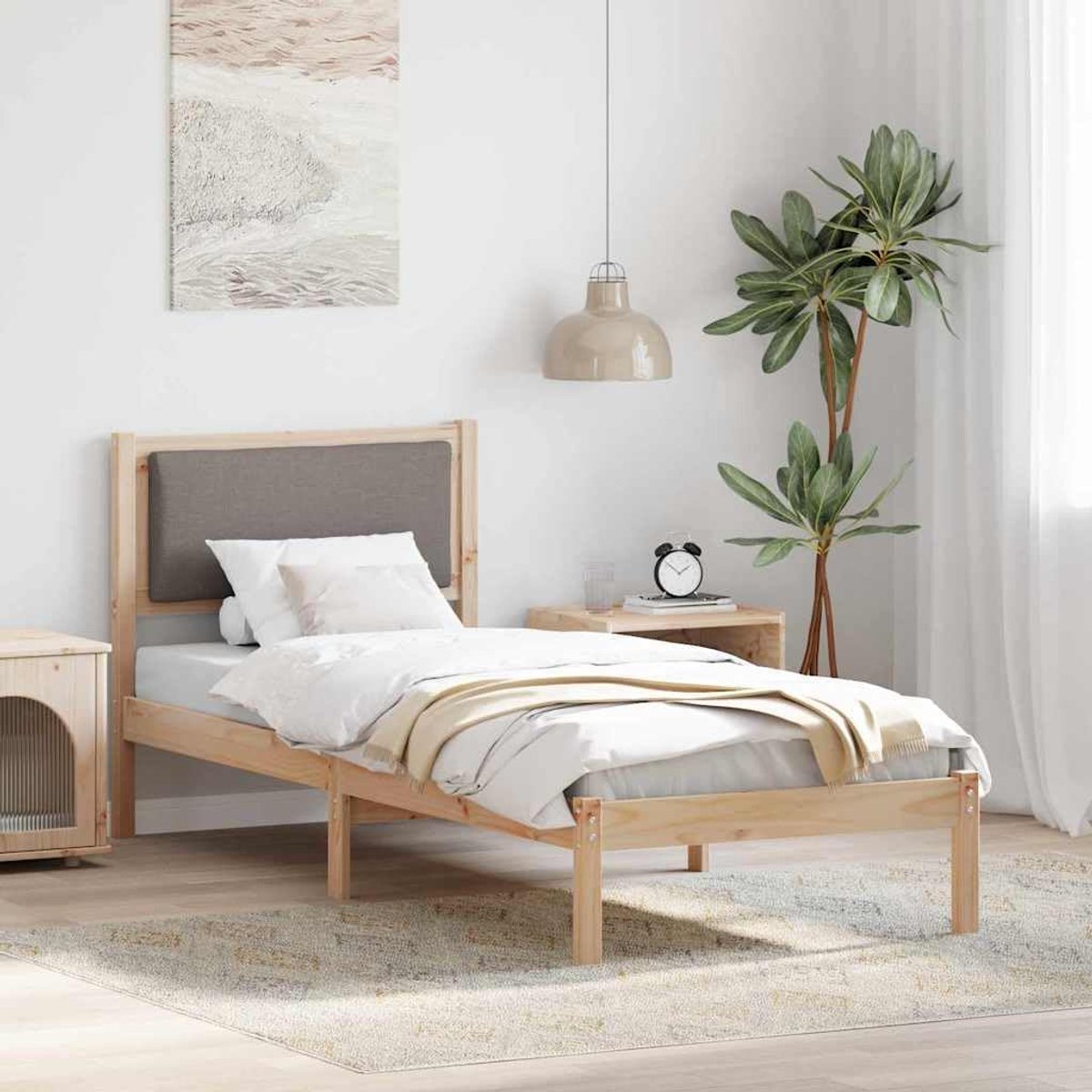 Grenenhout modern minimalistisch hoofframe 80 x 200 cm taupe