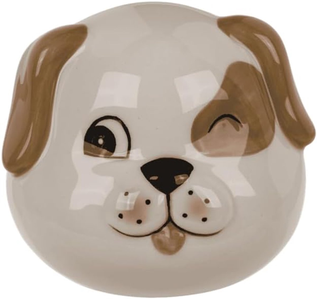 Spaarpot van keramiek met diermotieven, 10 x 8 x 7 cm, verzameling personages leeuw, tijger, beer, kat, hond, koala, met pluggen (hond)