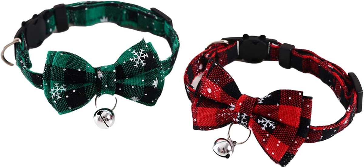 Hondenhalsband, halsband voor huisdieren, verstelbare kersthalsband voor huisdieren, anti-ingesloten huisdieraccessoires ketting (rood, groen)