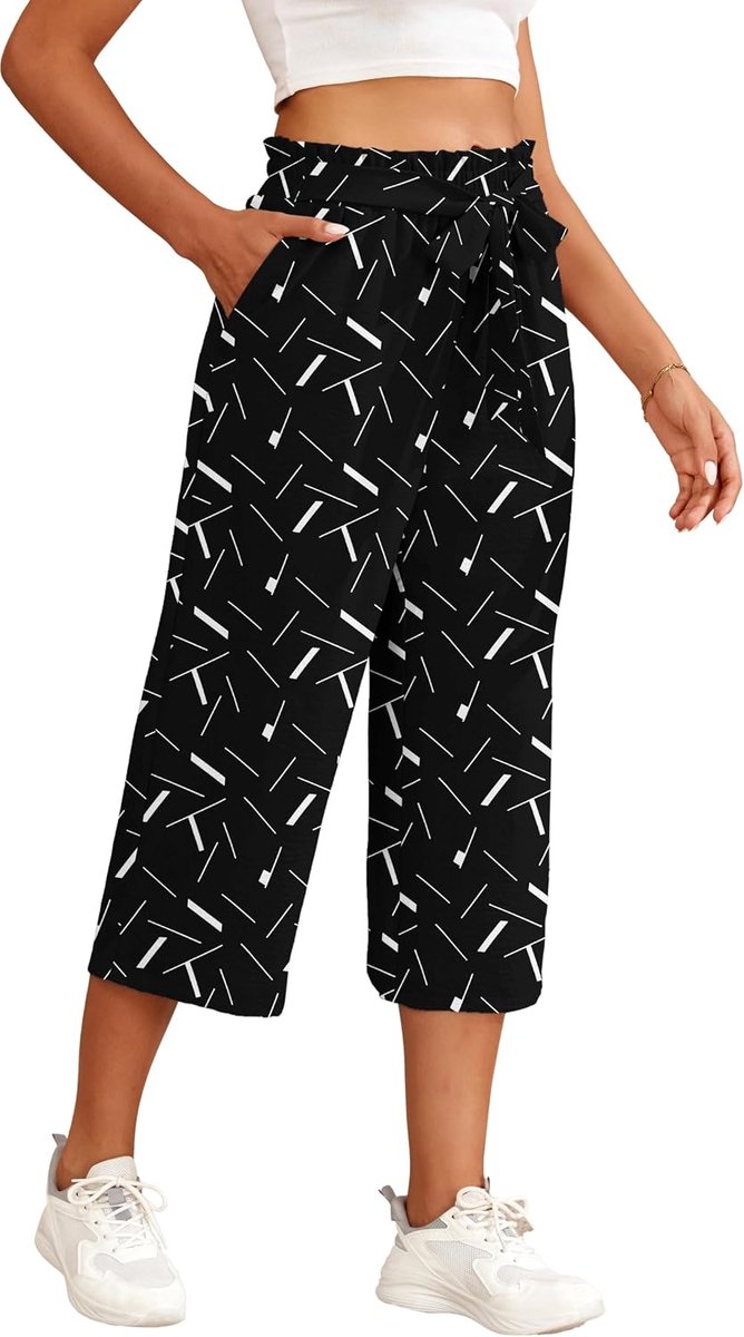 Culotte 3/4 Lichte Wijde Zomerbroek met Zakken Ademende Capri Stijl Vrijetijdsbroek