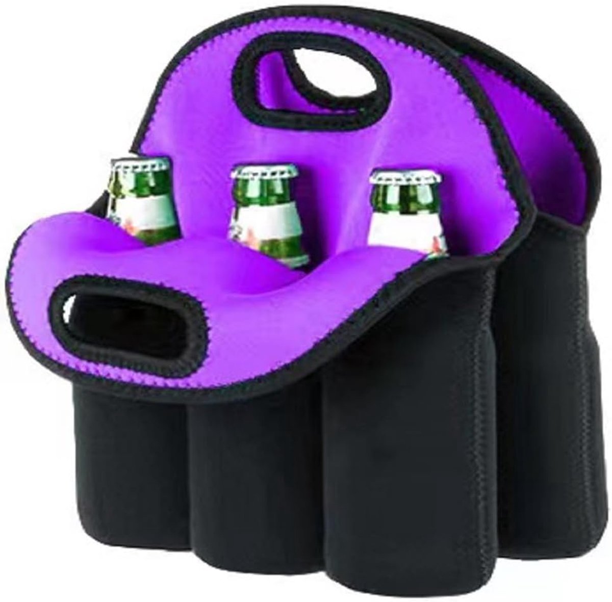 6 flessen elastische bierfles draagtas geïsoleerde neopreen drager draagtas voor bier babyflessen blikjes drankjes, lila, draagtas