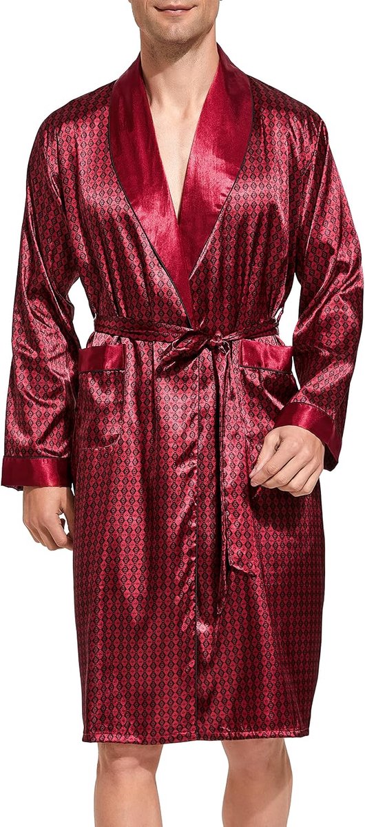 Satijnen badjas voor heren met lange mouwen en korte broek