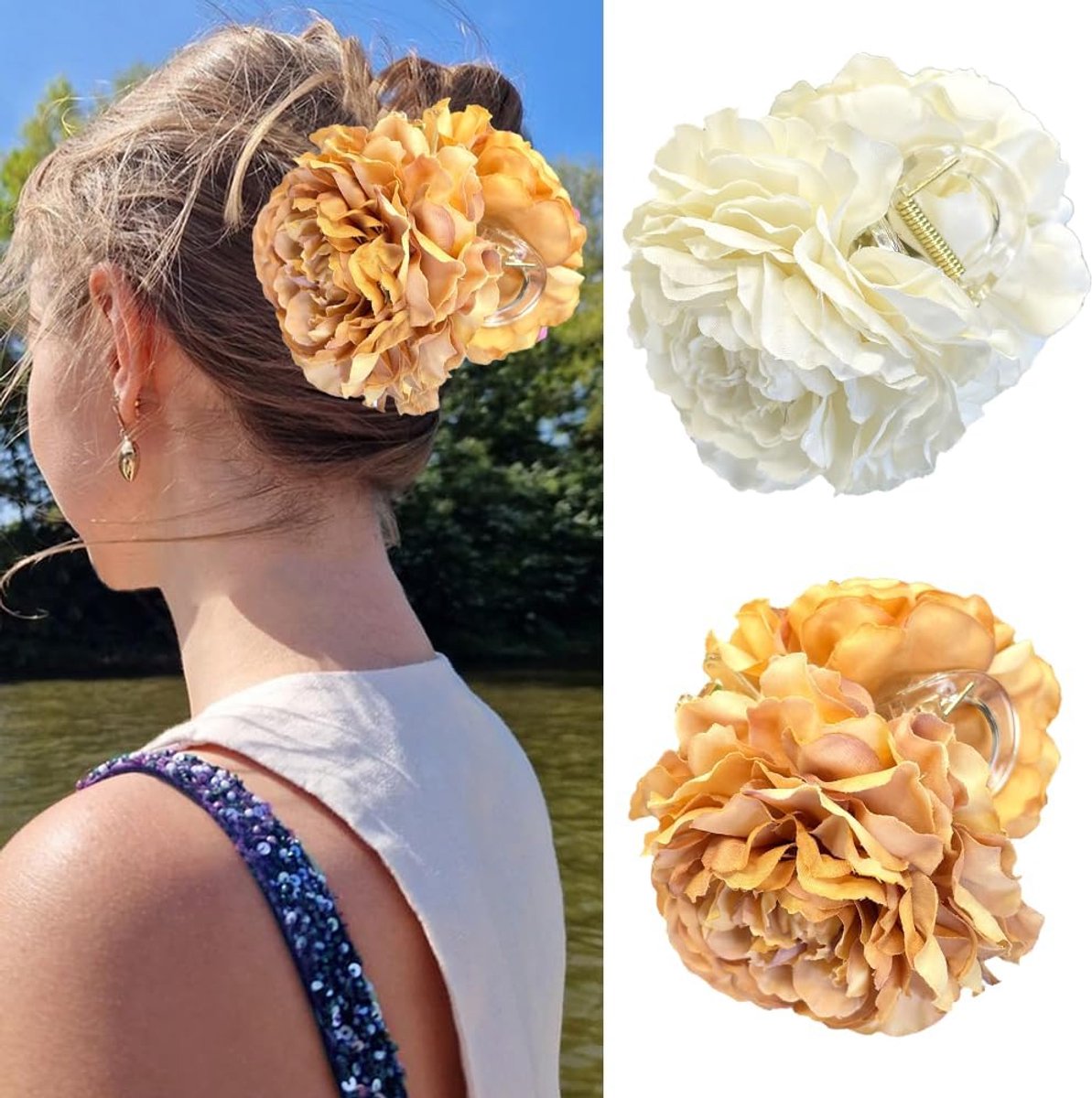 2 Stuks Haarclips Bloem Haarclip Haarklem Dames Haaraccessoires Haarspeld Grote Bloem Haarspeld Voor Vrouwen Meisjes Updo Knot Kapsel Feest Bruiloft Vakantie Dagelijks Gebruik (B)