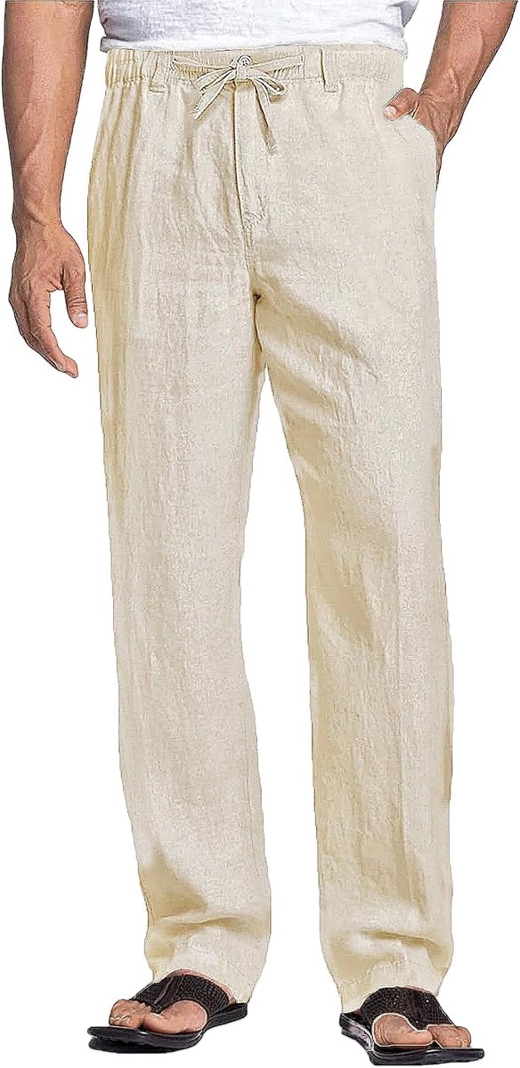 Heren linnen broek, lang, licht, middeleeuwse broek, losse pasvorm, vakantie strand