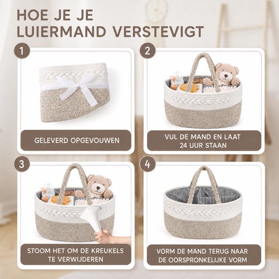 Luiermand van katoenen koord - Extra groot - 3 vakken - Bruin — afbeelding 4