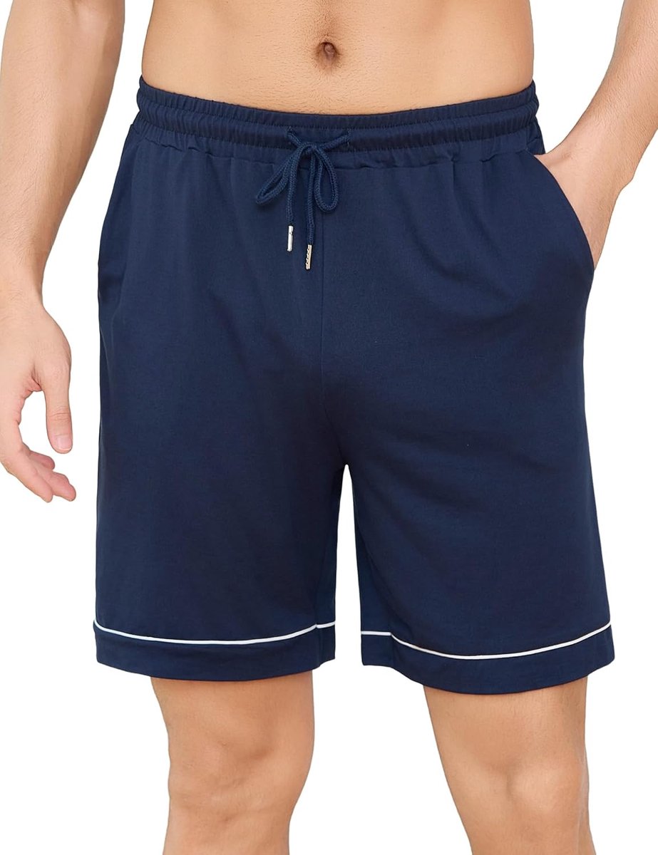 Pyjamabroek voor Heren, Korte Pyjamabroek, Katoen, Korte Slaapbroek, Effen, Mannen, Zomer, Nachtkleding, Huisbroek, Vrijetijdsbroek, Yogabroek met Zakken