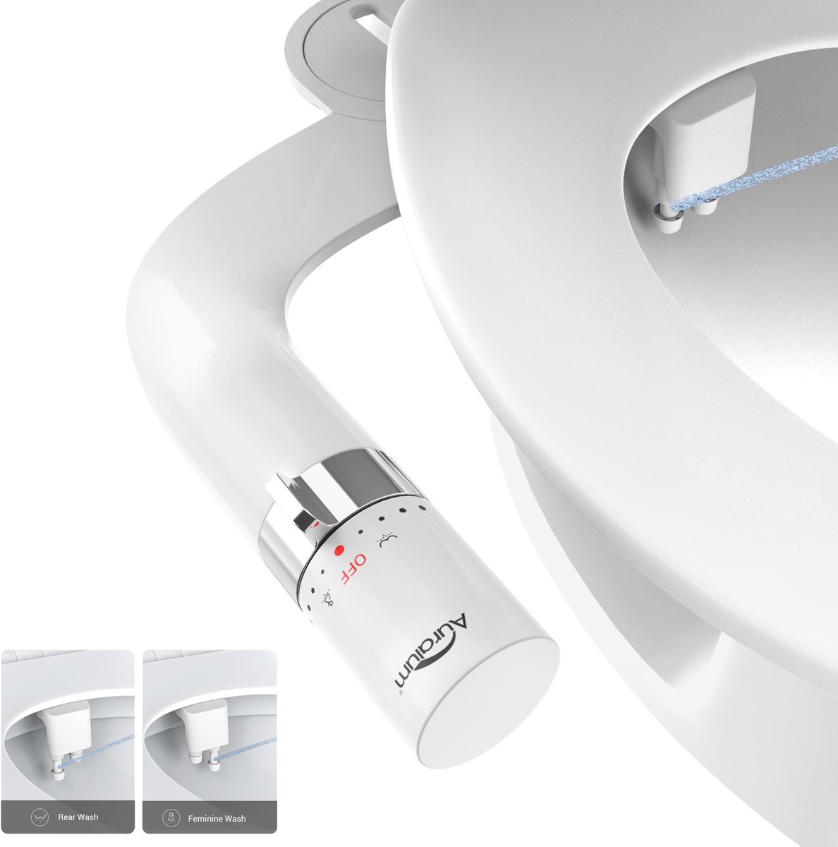 Auralum Max Bidet Douche Set Ultra Slim Bidet Opzetstuk Niet-elektrisch Bidet-opzetstuk Dubbele Sproeier Verstelbare Waterdruk ABS + RVS materiaal &Chroom Wit