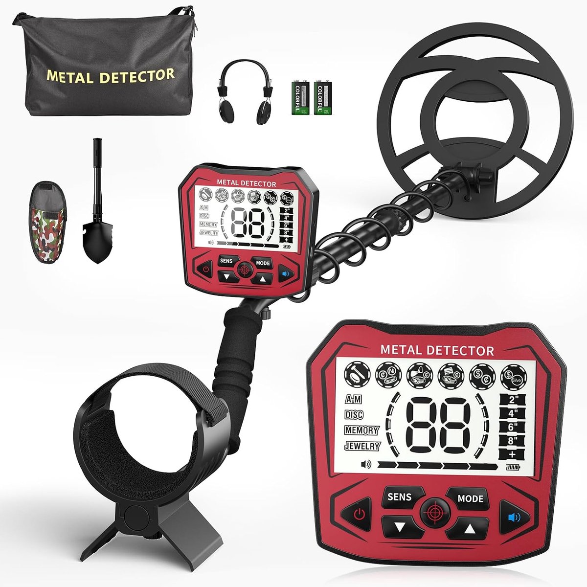 Metaaldetector met hoge precisie, verstelbare lengte 113 cm – 141 cm, 5 standen oplaadbare professionele metaaldetectoren met LCD-scherm, IP68 waterdicht zoekspoel voor volwassenen en kinderen