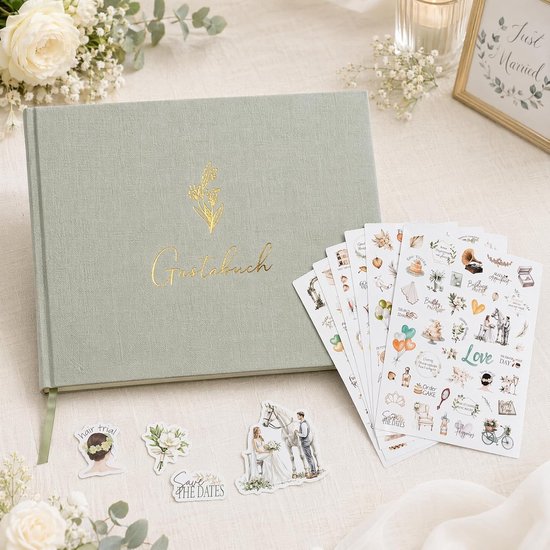 Gastenboek voor bruiloft, met 6 bruiloftsstickers, hardcover herinneringsalbum voor bruiloftsgasten, blanco pagina's om zelf vorm te geven, elegant huwelijkscadeau en feestdecoratie — afbeelding 5