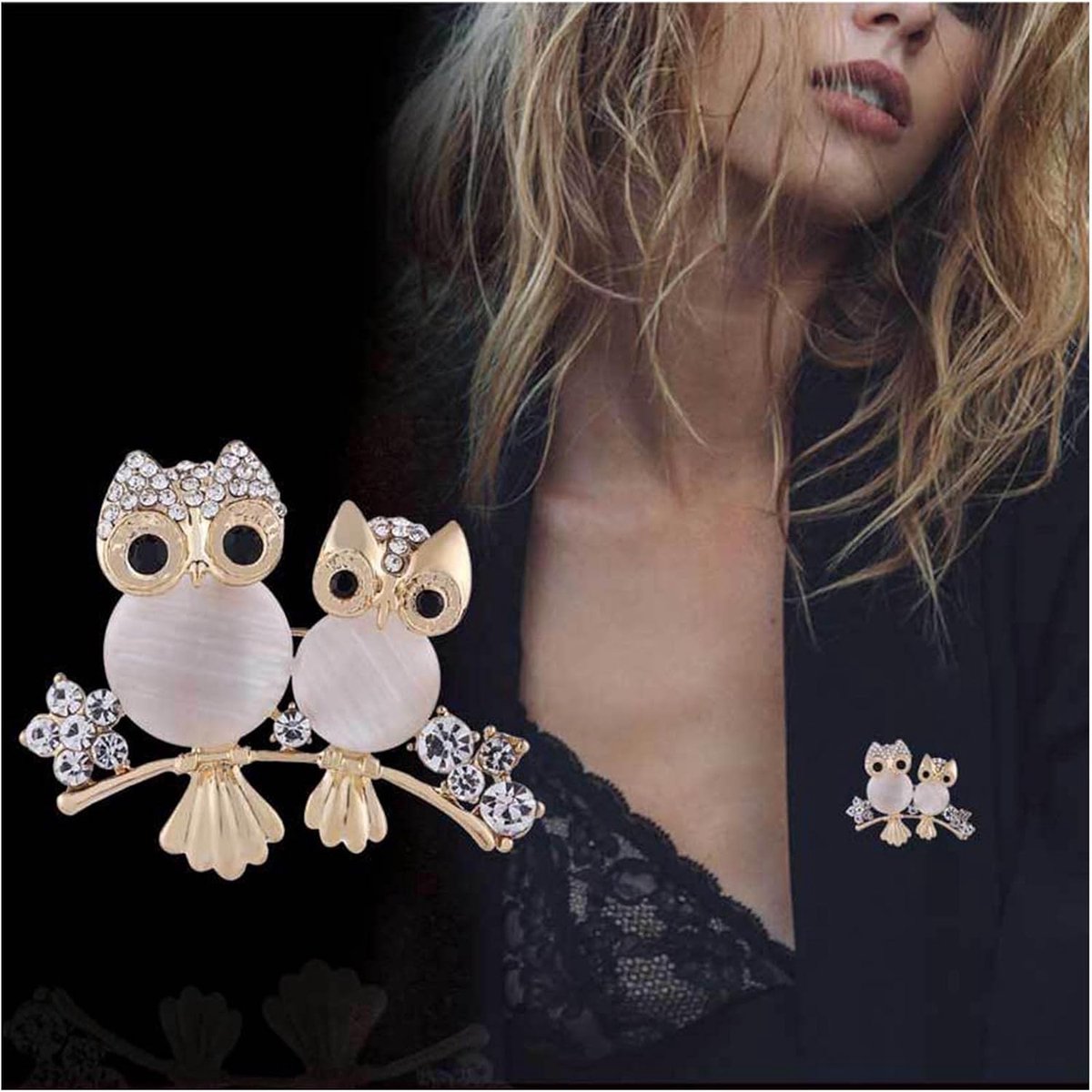 Uil Broche Pin Grappige Dubbele Uil Emaille Broche Schattig Opaal Dier Boeket Corsage Speld Sjaal Kleding Accessoires Voor Vrouwen Meisjes