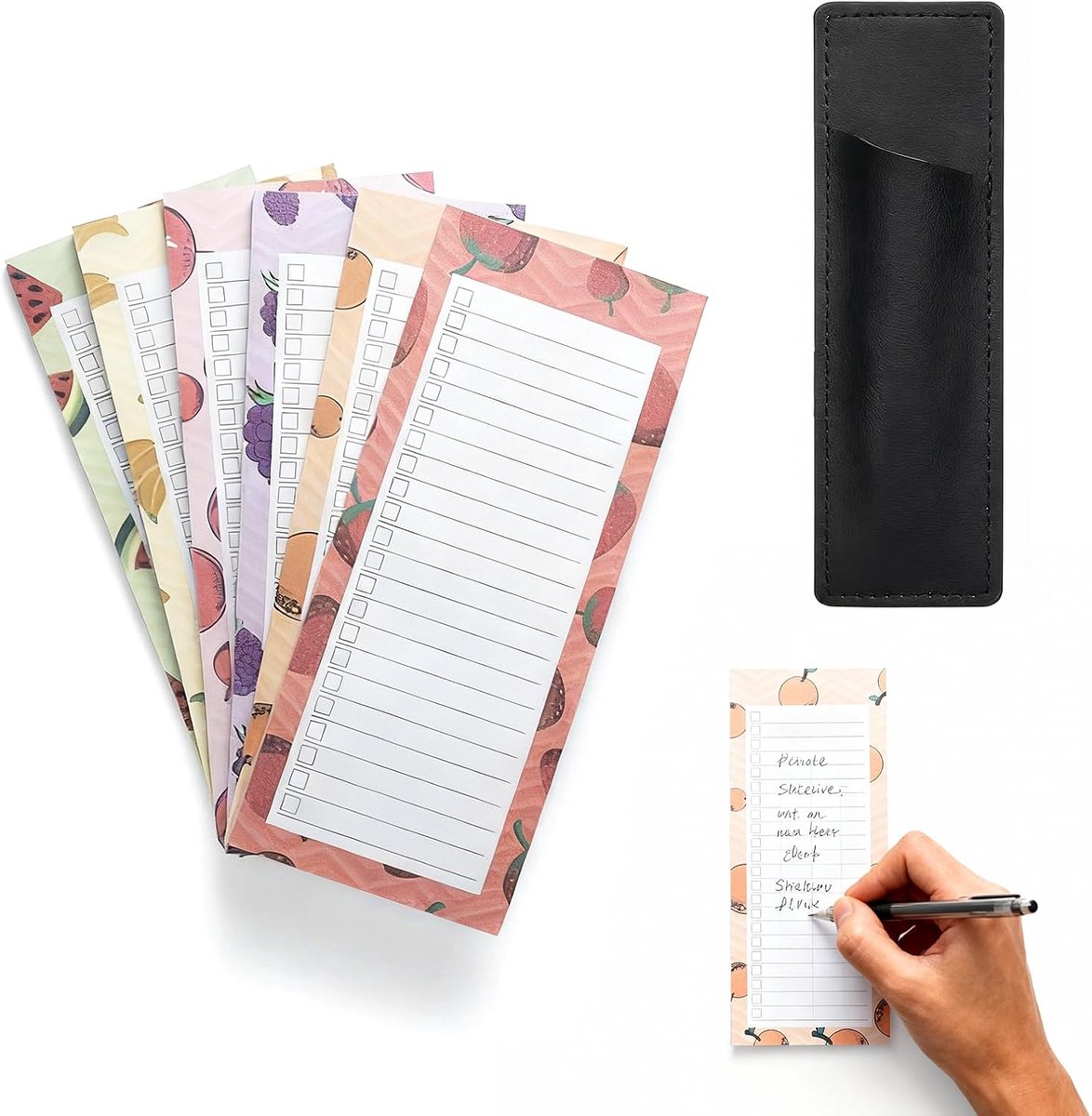 Notitieblokken, magnetische notitieblokken voor boodschappenlijstje met magnetische penhouder, checklist, afneembare vellen 21-9 cm, 50 vellen per blok