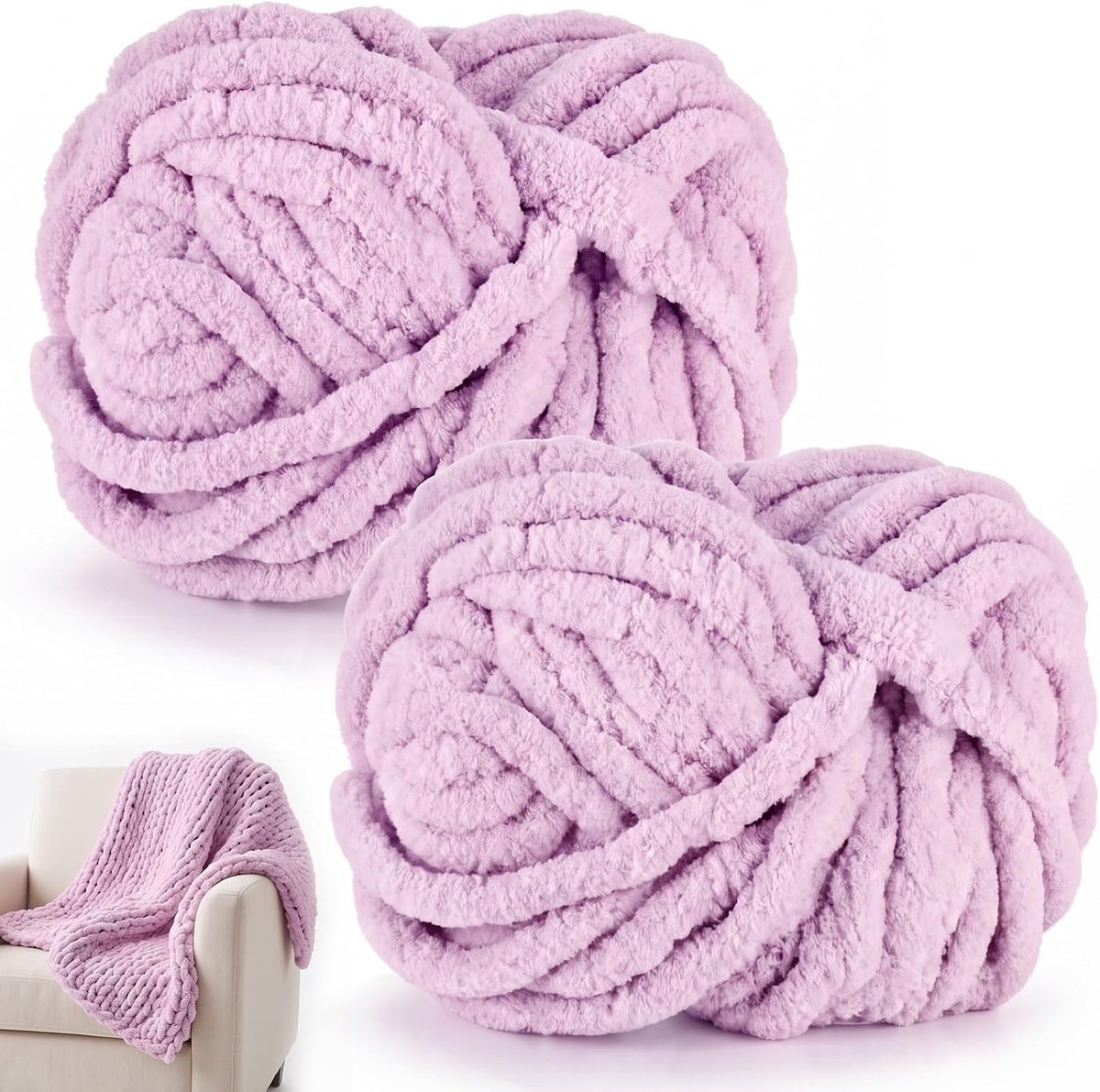 Wol om te breien, 250 g x 2 chunky garen voor handbreien, pluizige zachte wol, XXL-armbreiwol voor het haken van dekens, sjaals, mutsen, huisdiernest (07 taro-violet)