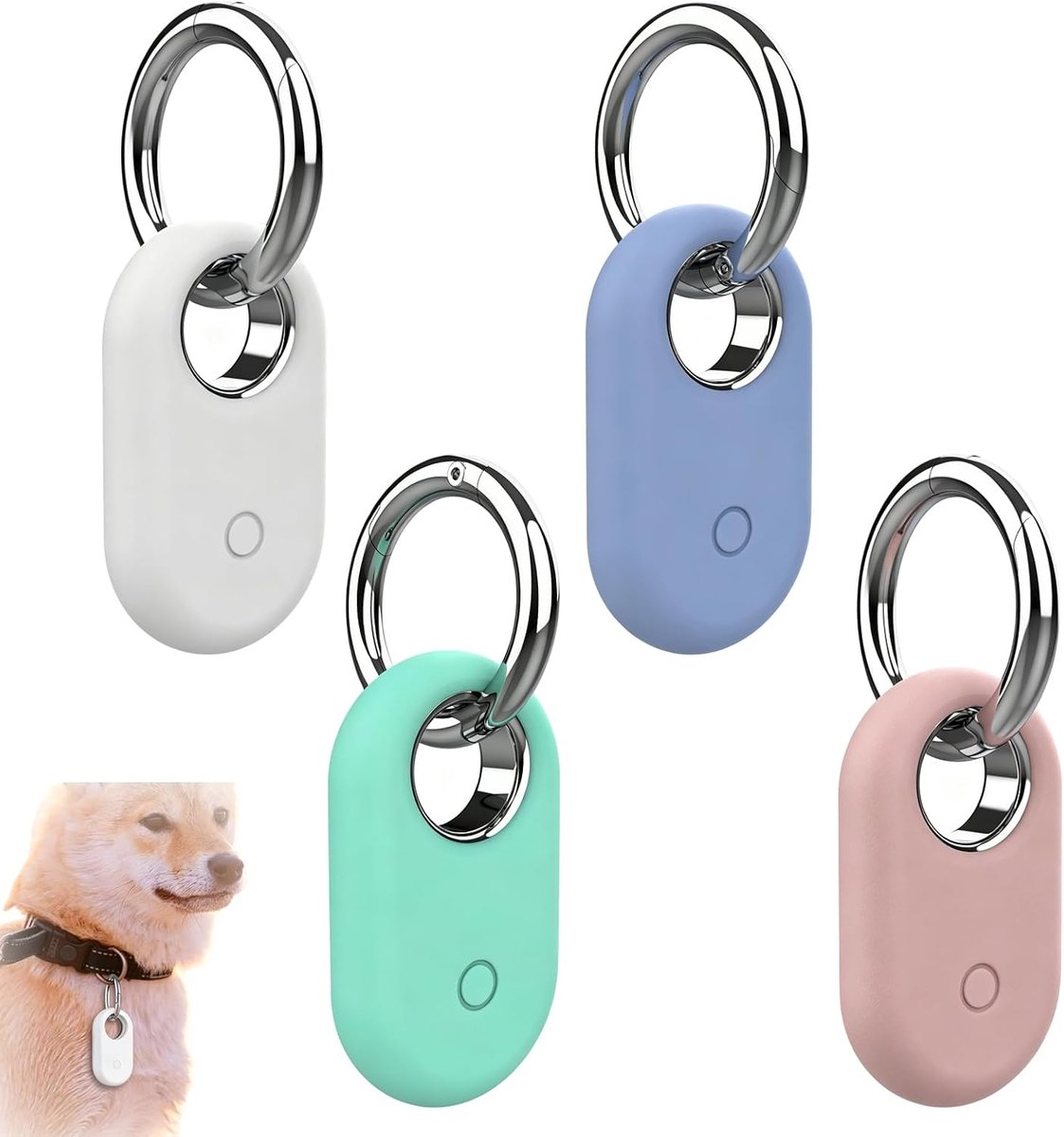 4 stuks siliconen hoesjes, compatibel met Samsung Galaxy SmartTag 2, schokbestendig, krasbestendig, met sleutelhanger, beschermhoes voor bluetooth, voor sleutels, tas, dieren, lichte halsband