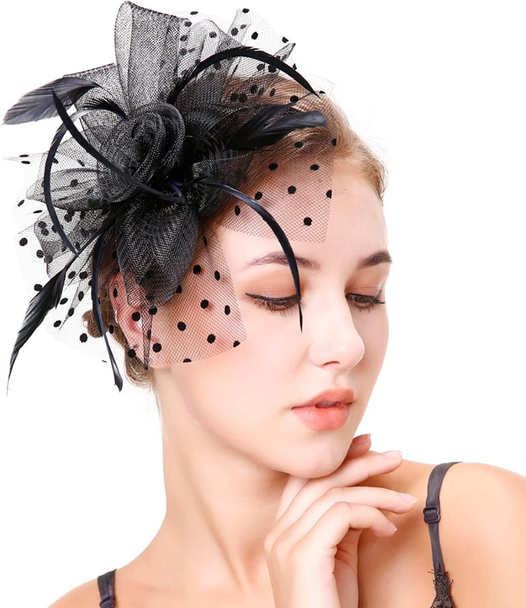 Tovenaar hoed verenkleed hoofdband tovenaar bloem mesh kant clip hoed veer haaraccessoires hoofddeksels voor feest kerk bruiloft cocktail jockey club tovenaar - Roze