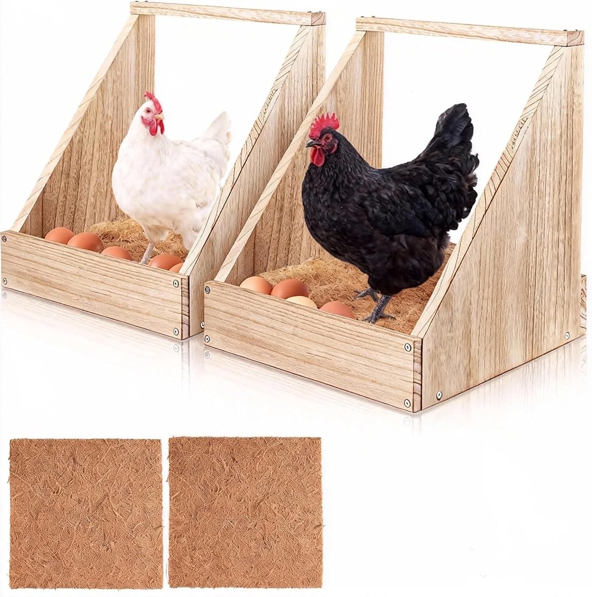 Set van 2 legbedden voor kippen, kippennestkasten voor wandmontage, houten kippenhok-accessoires met nestmatten, 33 × 34,5 × 32 cm, legnest kippennesten voor gevogelte zoals kippen en eenden