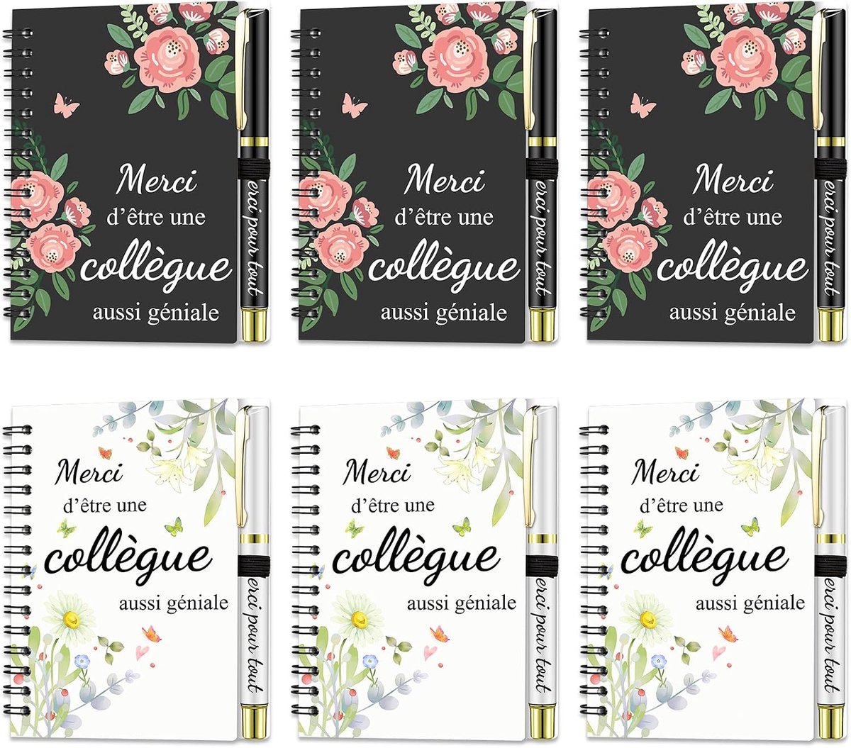 Cadeau voor collega, 6 sets notitieboeken met spiraalbinding, balpen, bedankt voor een collega, ook geweldig cadeau voor collega, verjaardag, cadeau voor collega, pensioen