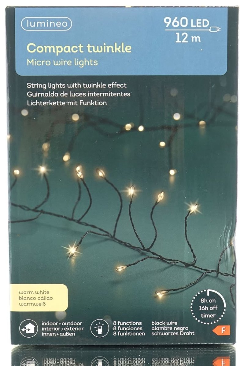 Lumineo LED Lichtsnoer Compact Twinkle Micro zwart 12 m 960 lampjes