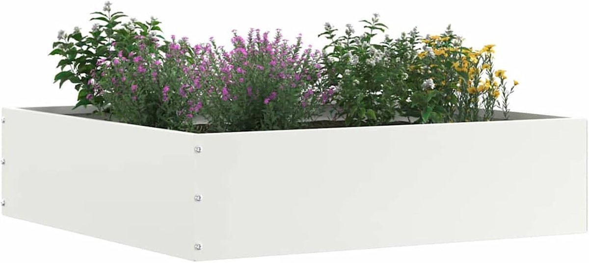 Gazonrand, 6 stuks, wit, 50 x 50 x 13 cm, staal, gazonrand, bloembedrand voor tuinbed, paden, gazonrand, voortuin, 874719