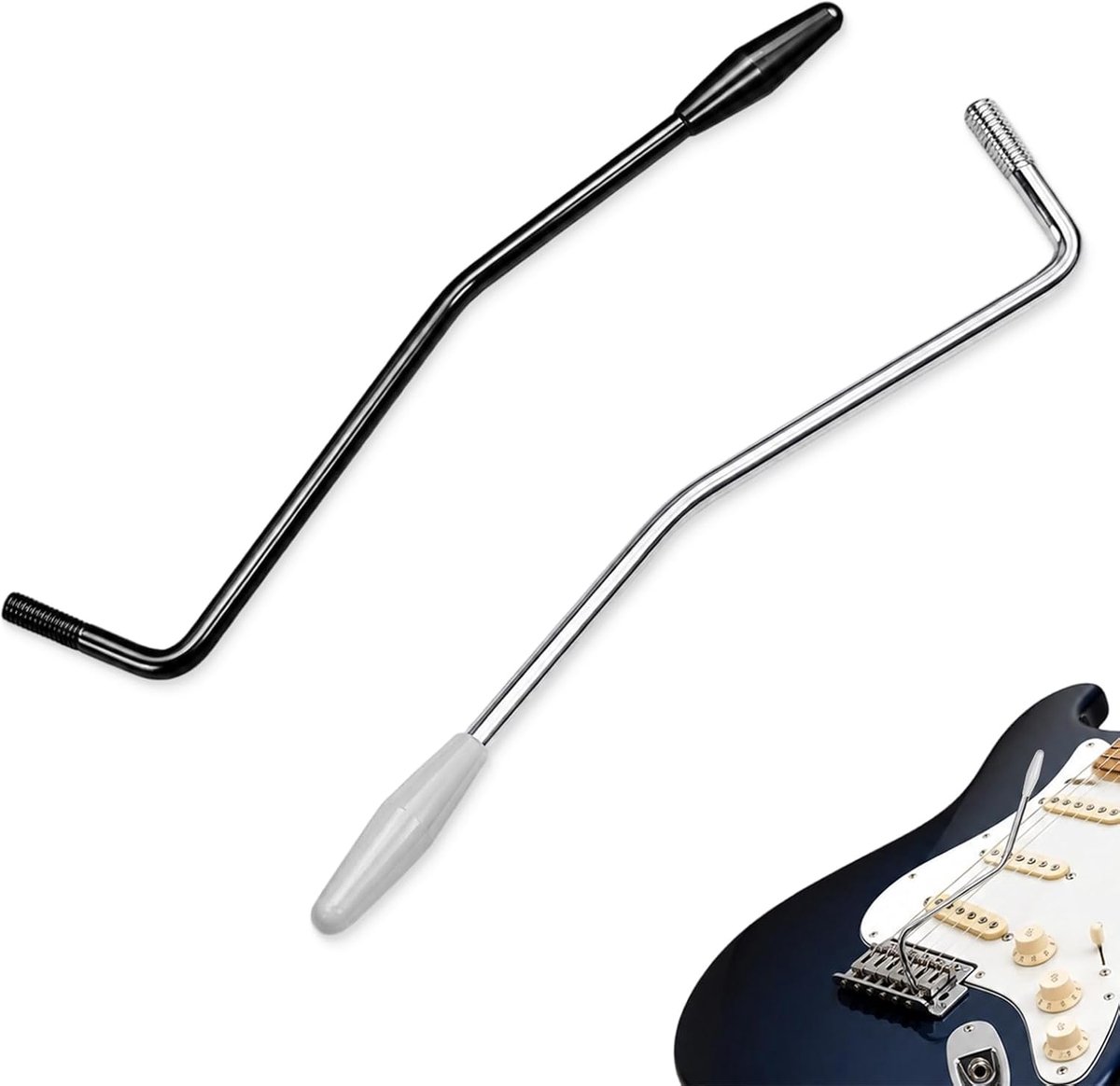 2 stuks tremolo-arm tremolo-hendel, zilver en zwart, 5 mm en 6 mm, ideaal als reserveonderdeel voor elektrische gitaren, tremolo-systemen, voor gitaristen en muzikanten