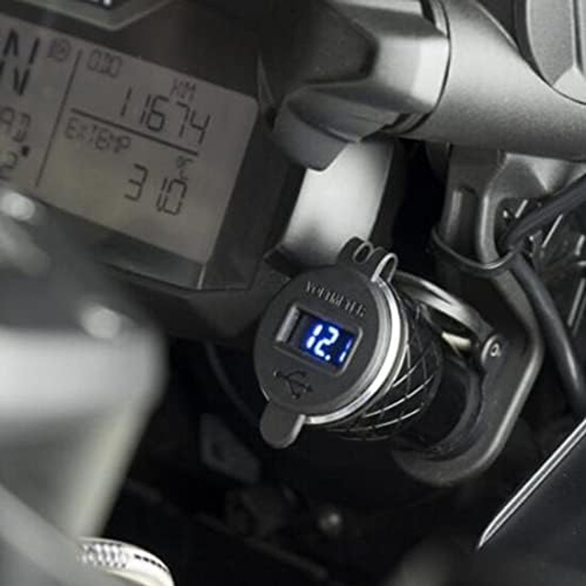 12V-24V 4.2A Voltmeter Rode Motorfiets Dual Usb Charger Din Socket compatibel met BM-W Motor - Zwart