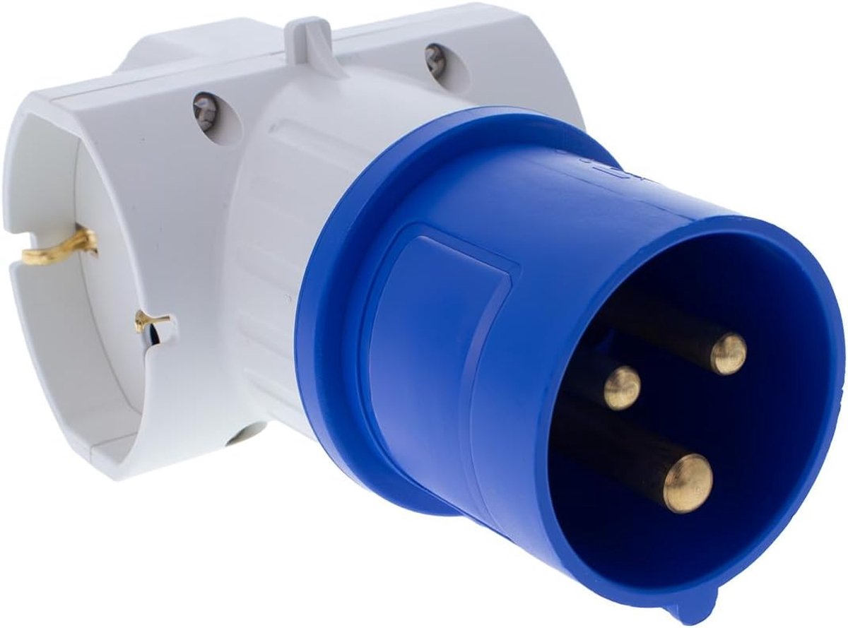 Adapter industriële stekker CEE 2P+T 16A 250V + 3 Schuko/Bipass/EU, veelzijdig product, wit