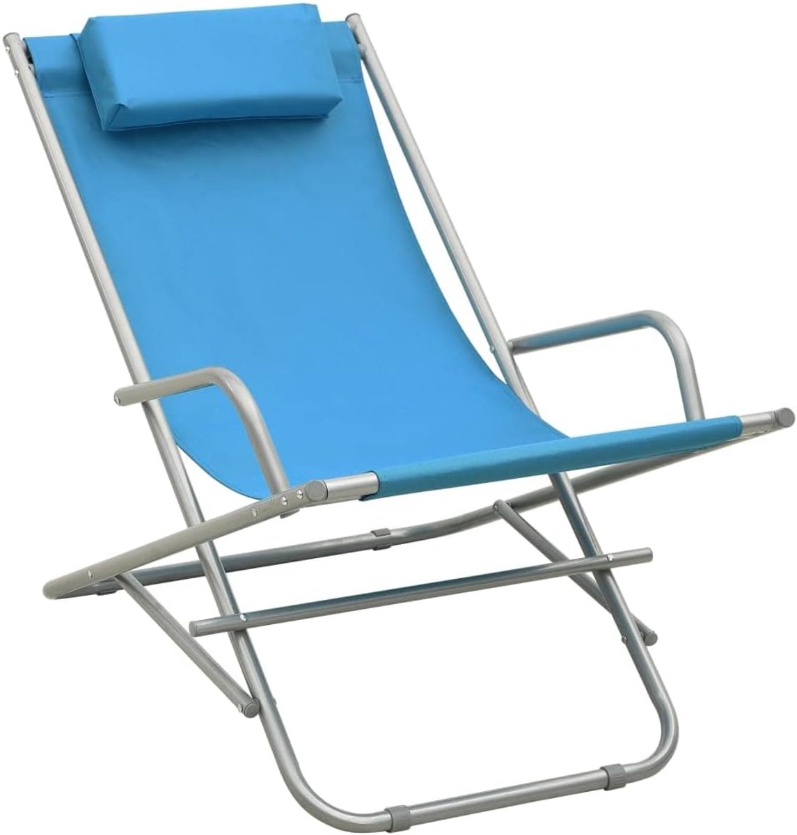 Stalen opvouwbare patio loungestoelen, 2 stuks, outdoor liggende tuinstoelen met gewatteerde hoofdsteun, lichtgewicht en gemakkelijk op te bergen, ondersteunt 110 kg per stoel