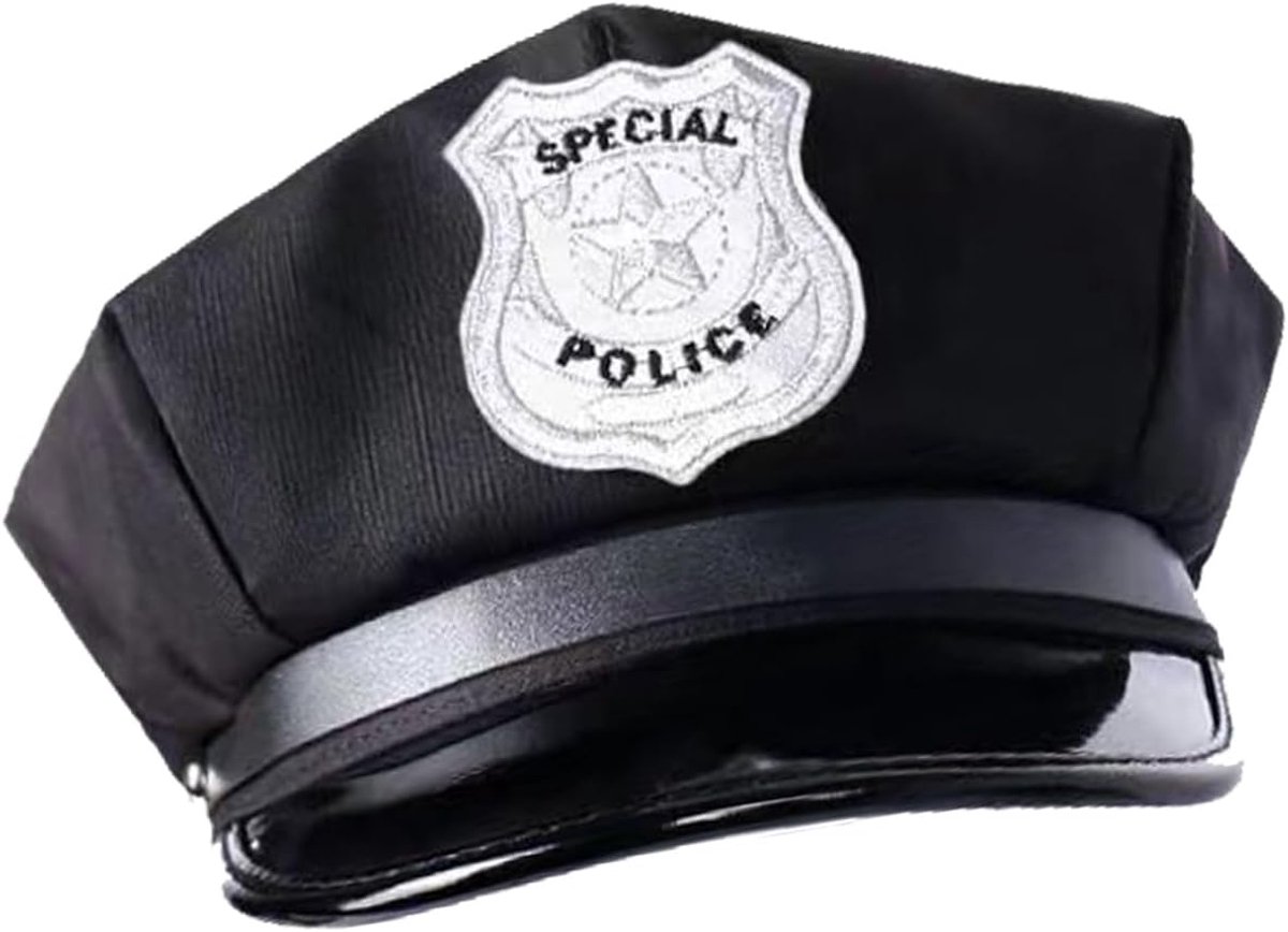 Politiepet voor volwassenen, uniseks, politiemuts, pet, zwart, kostuum, carnaval, Halloween, cosplay, cap, pet voor dames