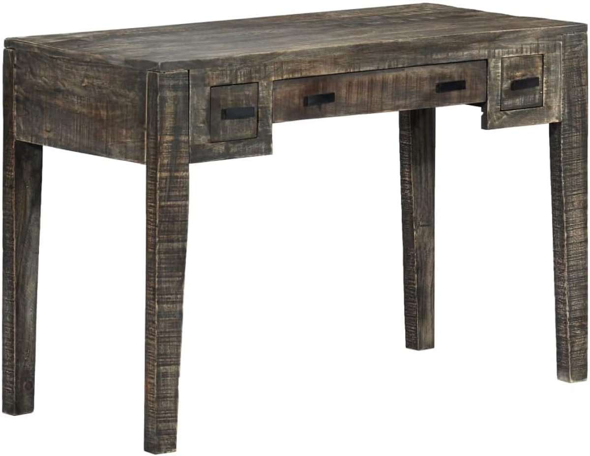 Bureau, zwart, 110 x 50 x 75 cm, van massief mangohout, vintage-stijl met 3 laden, stabiele computertafel en werktafel voor kantoor of woonkamer
