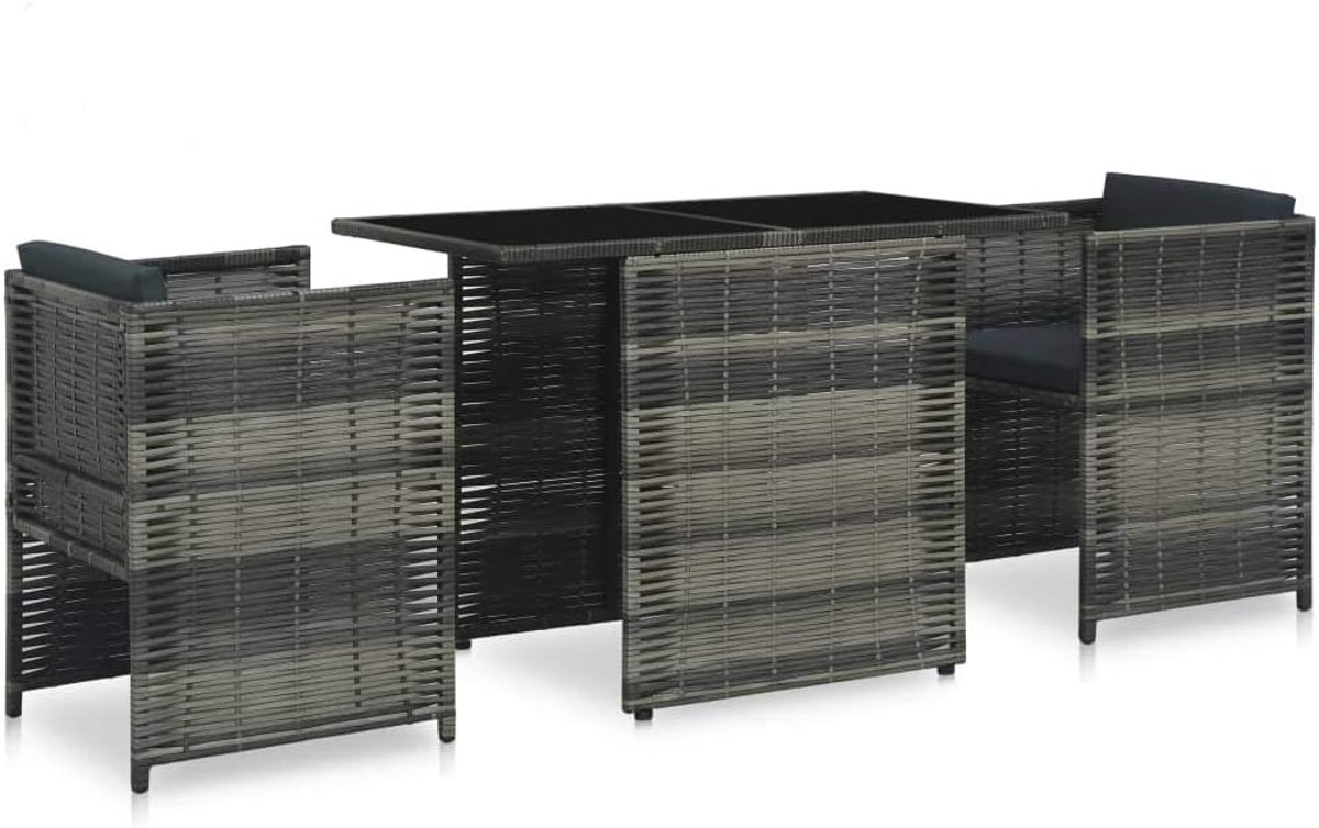 Set van tafel en stoelen, voor de tuin, 3-delige set met tafel en 2 stoelen, synthetisch rotan, grijs