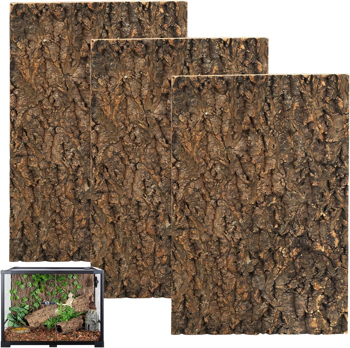 Kurkschorsachtergrond: 2 stuks natuurlijk ogende schors, kurkschors voor terrarium, natuurlijke boomschors-look, 100% natuurlijke zwarte kurk, kurktegelachtergrond