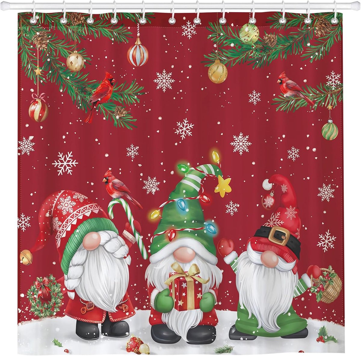 Douchegordijnsets voor kerstkabouters, waterdichte polyester stoffen douchegordijnen met 12 haken voor badkamer woondecoratie, 182 x 183 cm wasbare badaccessoires, kerstdecoratie