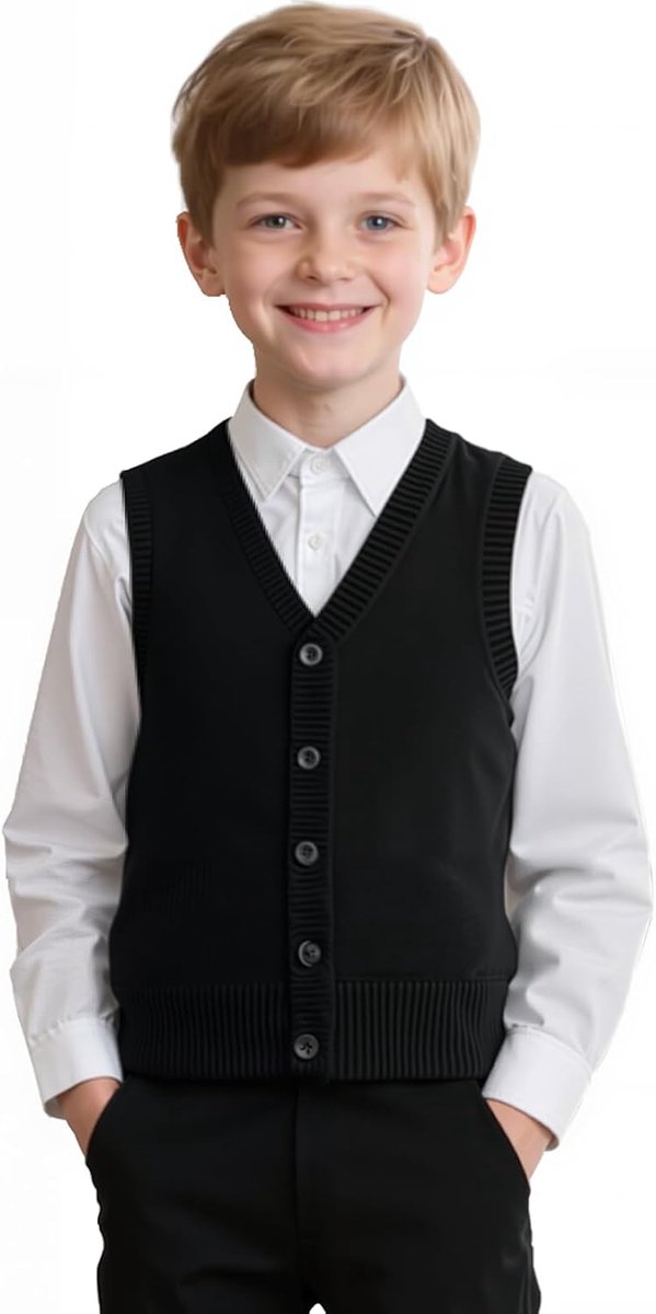 Gebreid vest voor jongens en meisjes, V-hals, mouwloos, gebreide trui, schooluniform, bijpassend shirt, trui voor kinderen van 5-14 jaar