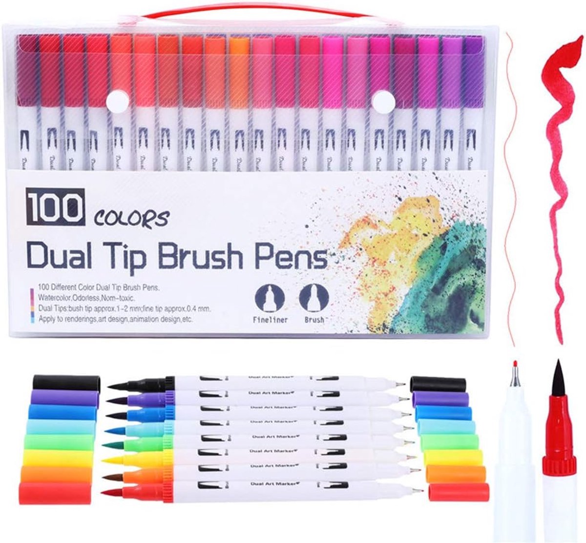To School Supply Aquarelverf Set, Aquarel Dual Tip Brush Pen School Stationery Supplies Voor Kleurboeken DIY Schetsen Kalligrafie 100Pcs
