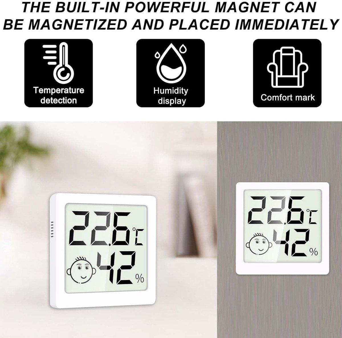 6 stuks mini-thermometer/hygrometer voor binnen, digitale thermometer, hygrometer met smiley-display, temperatuur en luchtvochtigheidsmeter voor babykamer, woonkamer, kantoor, broeikas, werkkamer — cadeau in Cadeau-ideeën - foto 6