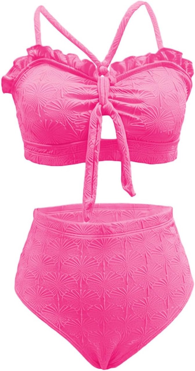 Sexy bikini met push-up bh en hoge taille, knoopdetail en schelpmotief