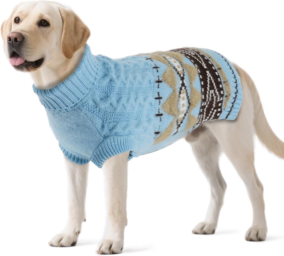 hondentrui grote honden - Fair Isle pullover hond met harnasopening, kersttrui, elastische hondentrui, wintertrui voor kleine labrador, pit bull, hemelsblauw, XXL