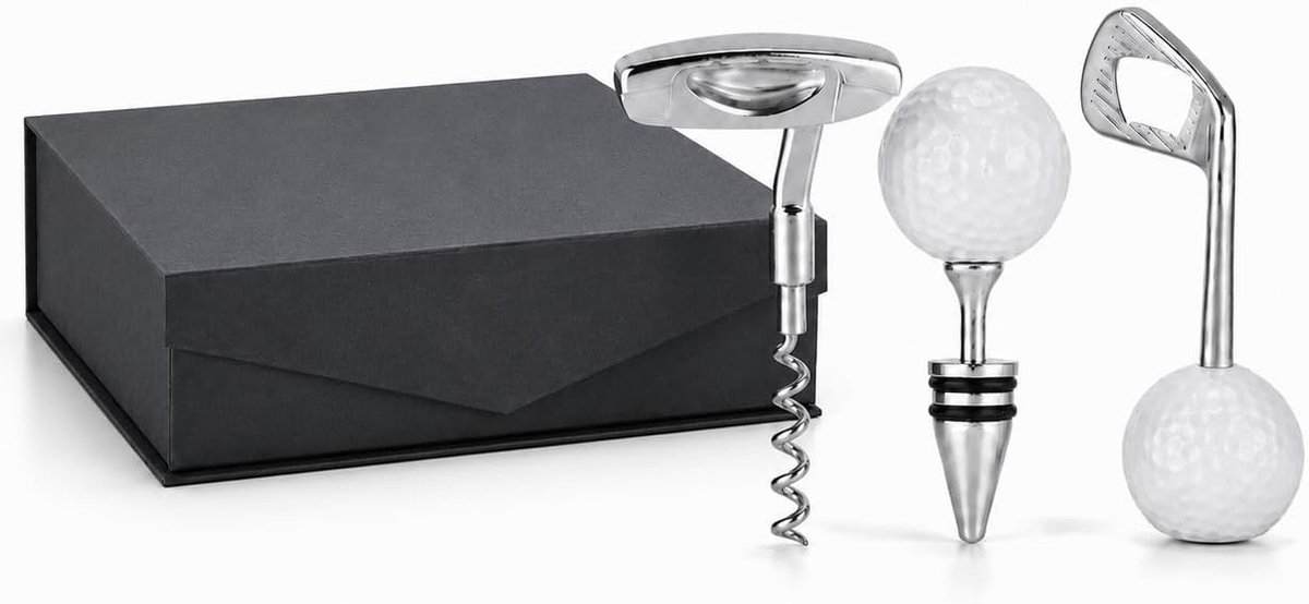 Handige Golf Flesopener Set met Kurk en Handmatige Wijnopener voor Trouwen en Verjaardagen, Perfecte Cadeaubox voor Wijnliefhebbers