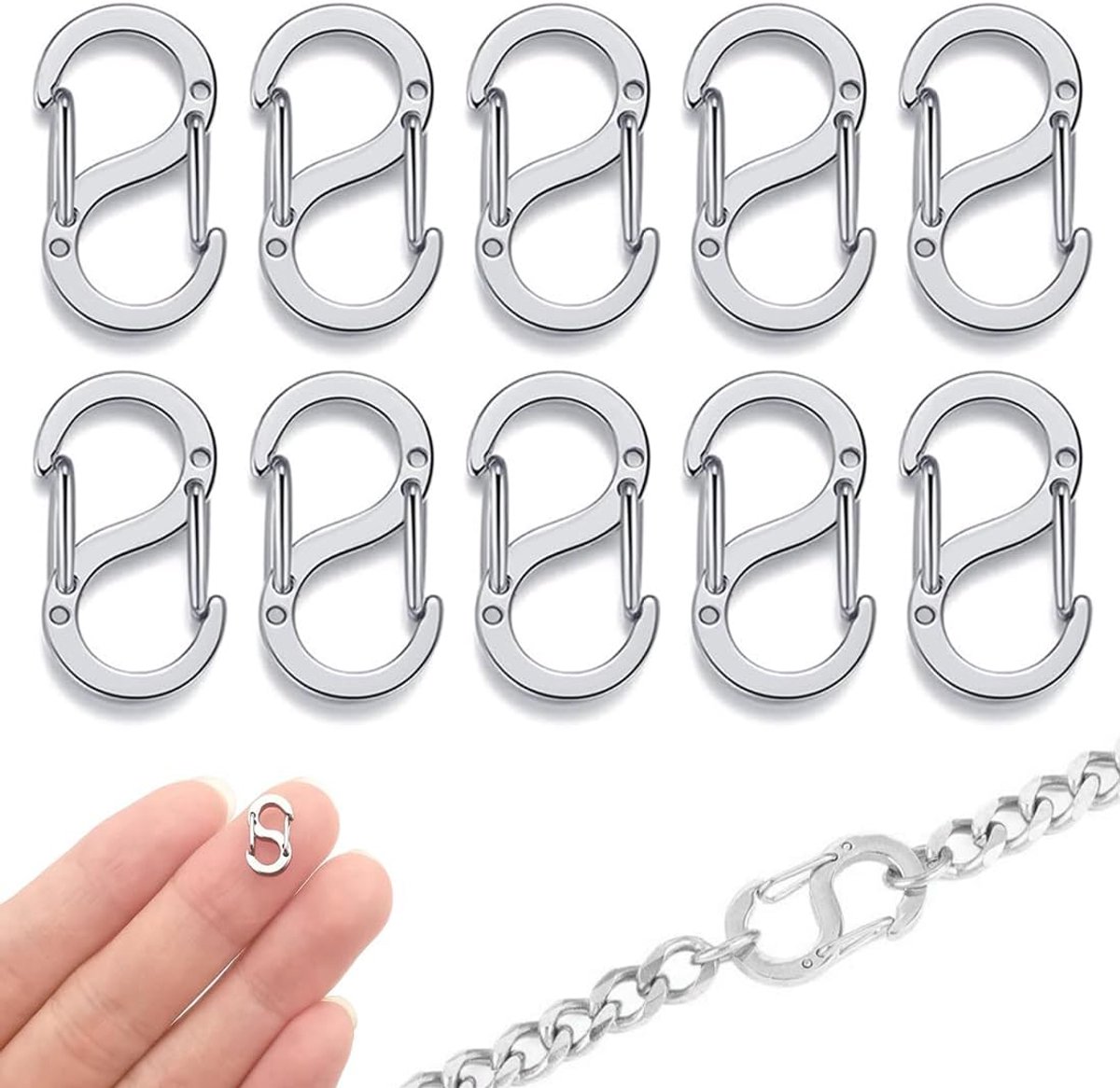 Dailygoods- Karabijnhaken 10 Stuks - Roestvrij Stalen Sluitingen
