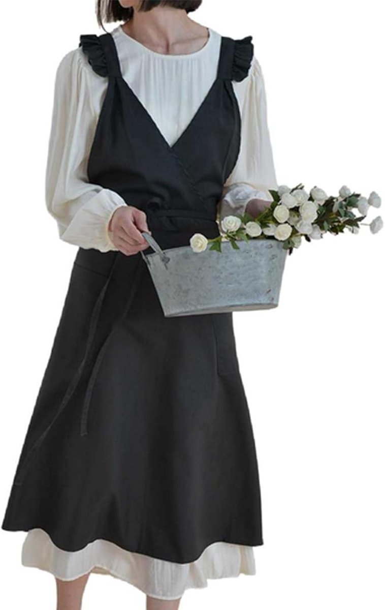 Keukenschort Voor Vrouwen Koreaanse Stijl Katoenen Kruisbanden Met Zakken Schort Geschikt Voor Bakken, Keuken, Schoonmaken,One Size,C