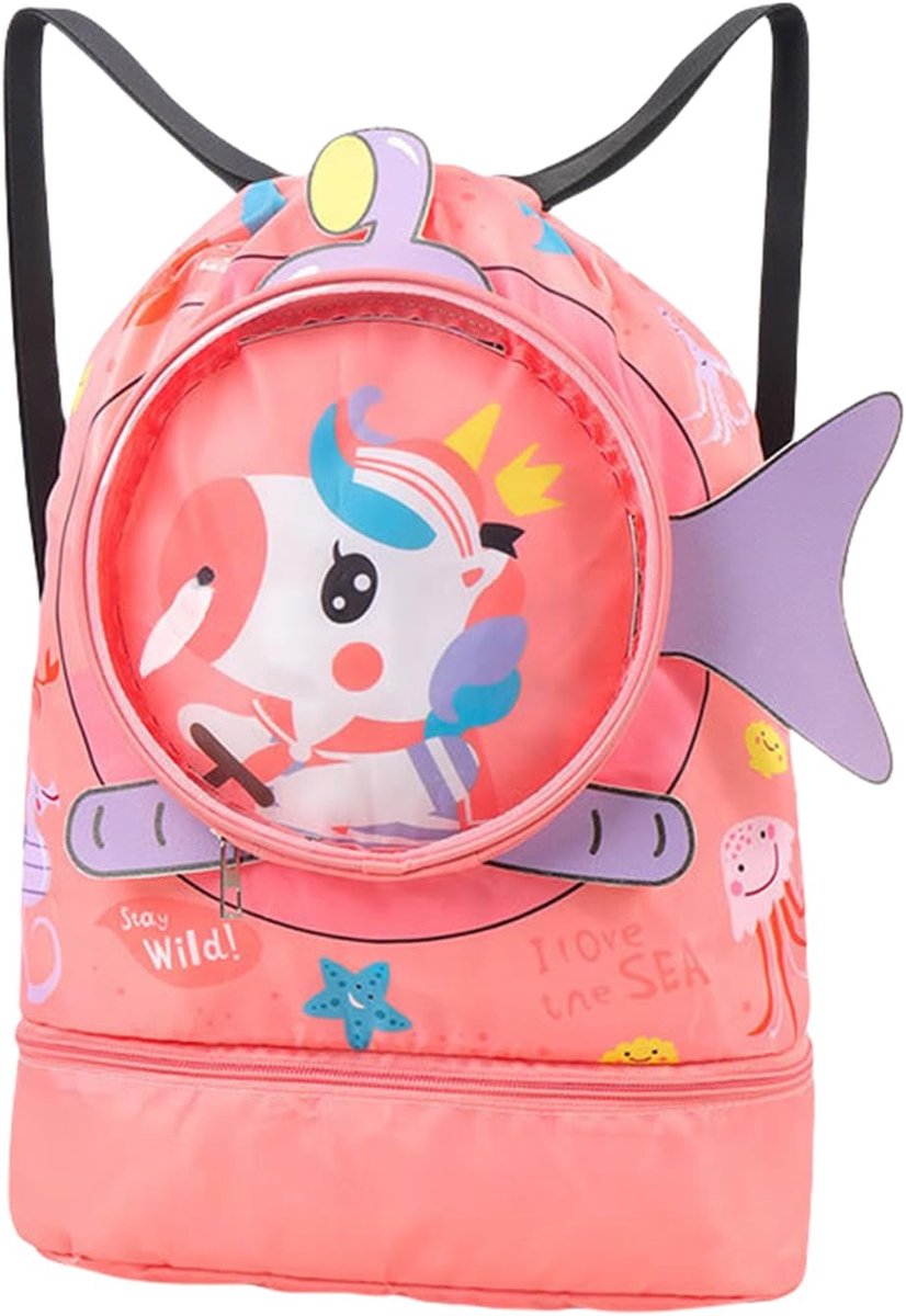 Dailygoods- Onderwaterrugzak met eenhoorn-motief - Visvin-Design - Verstelbare Draagriemen - Hoofdvak met Extra Bodemvak - Roze/Blauw - Perfect voor K