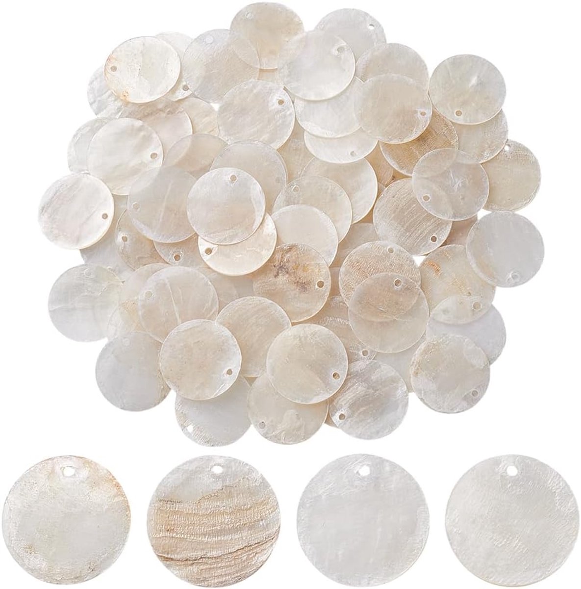 Dailygoods - 120 Stuks Platte Ronde Schelp Bedels - 20-20,5 mm - Natuurlijke Paremoer Charms
