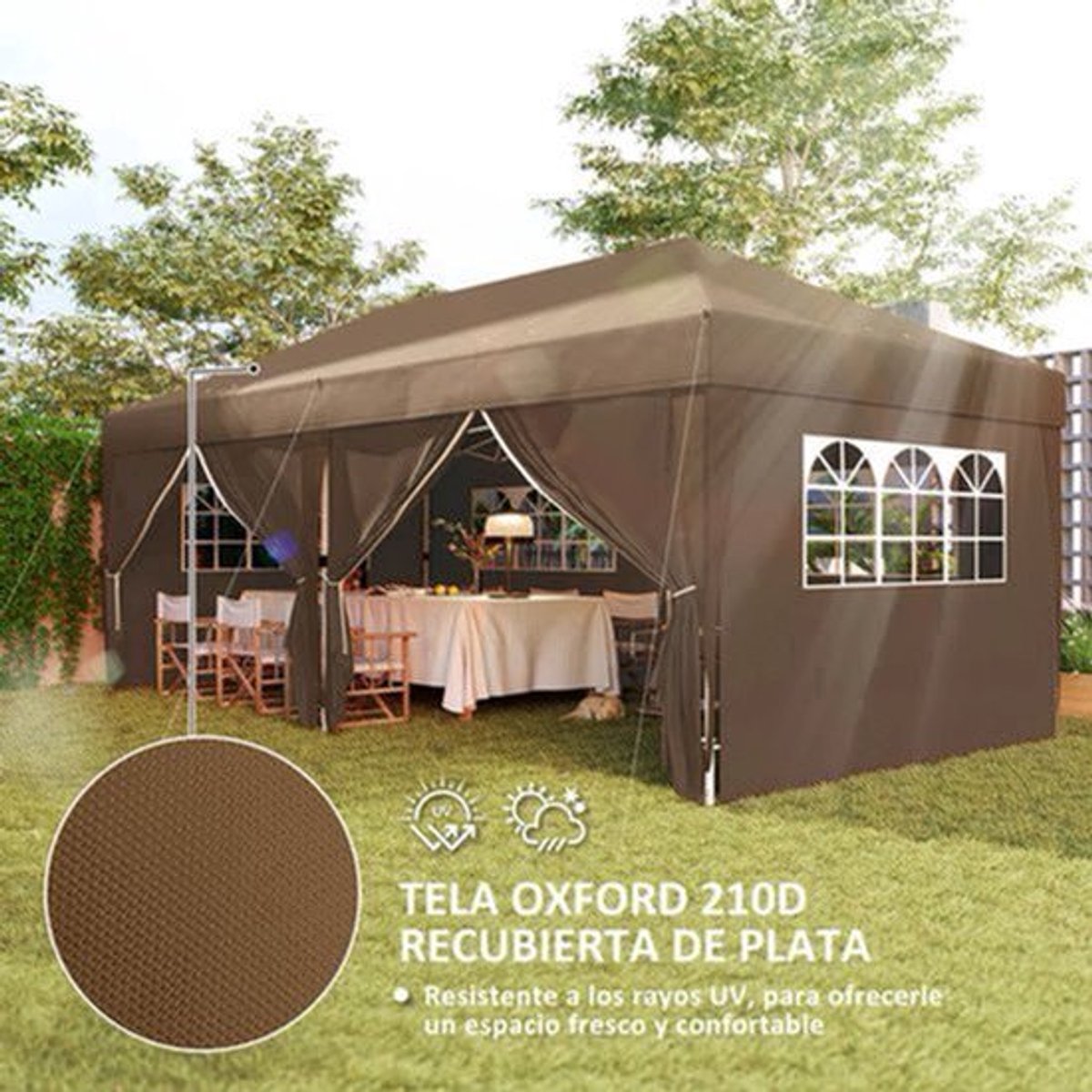 Opvouwbare Tuin Tent – Pop-Up Tent – Buiten Tent – Feest Tent – 6x3 Meter – Waterafstotend Polyester – Verstelbare Hoogte - Bruin