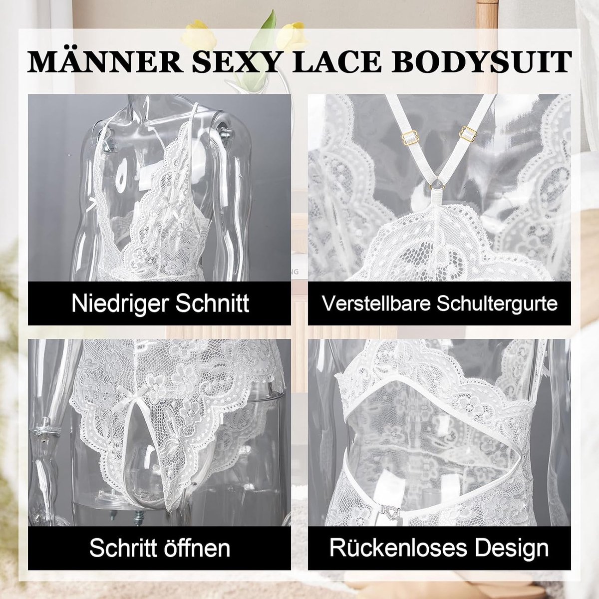 kanten romper voor heren, sexy mesh tule badpak, Sissy tanga, romper, jurk